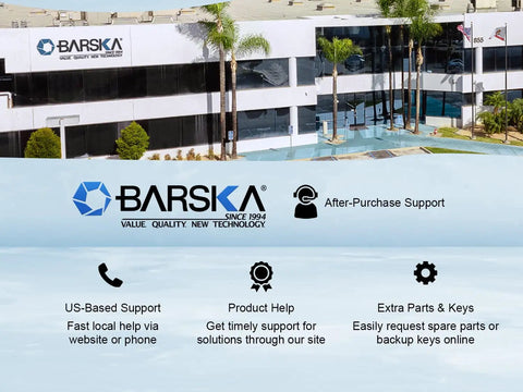 Image of BARSKA corporate building showcasing US-based support and customer service options for after-purchase help.