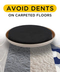 Carpet Furniture Sliders 8 Pcs 5 Inch Round Heavy Duty Moving Sliders Reusable For Carpeted Floors shown on different carpets