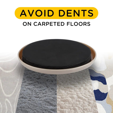 Carpet Furniture Sliders 8 Pcs 5 Inch Round Heavy Duty Moving Sliders Reusable For Carpeted Floors shown on different carpets