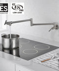 Pot Filler Faucet Wall Mount Brushed Nickel Finish With Dual Swing Joints 304 Stainless Steel Lead Free filling pot on stove