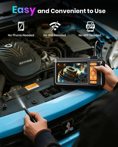 Lighted Camera For Tight Inspections With 4.3 Inch IPS Screen Borescope Visual Inspection Tool Delivers Real Time 1080p HD Video 180 Degree Rotation Contrast Adjust Easy Access In Narrow Spaces, used in engine bay