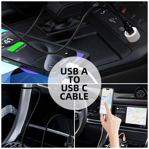 CarPlay USB A to USB C Charging Cable for iPhone 16 and 17 Series and 15 Pro Max, white nylon braided in-car use