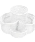 360 Degree Rotating Pencil Holder Made From Sturdy Metal A Round Desk Organizer in white, showing mesh compartments.