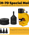 Heavy Duty Round Punch Die For CH-70 Hydraulic Press, Precise Metal Punching Die, yellow press machine and black dies shown