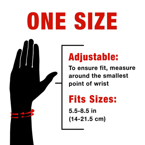 Image showing sizing guide for Reversible Wrist Brace for Sore, Weak, and Injured Wrists, Breathable Comfort, One Size Fits Most, adjustable fit