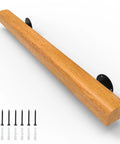 Tough As Nails 2 Feet Wooden Stair Handrail Wall Mount, solid pine handrail with black mounting brackets and installation hardware.