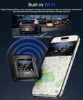 2K Dash Cam With WiFi And GPS, Front Car Camera For Your Ride, 1.5 Inch IPS Screen, mini dash cam next to smartphone app interface