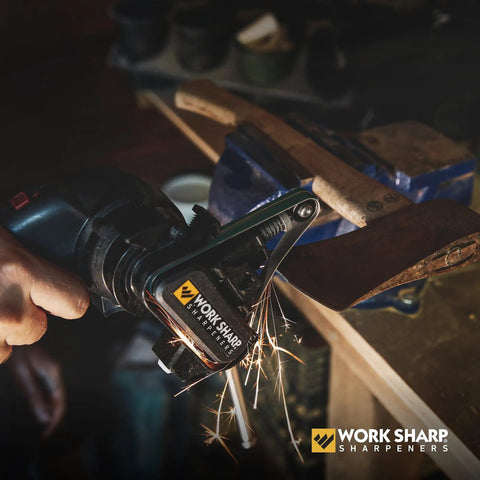 Mk2 Professional Electric Knife And Tool Sharpener With Adjustable Sharpening System for knives and tools in use, sparks visible