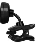 Side view of Clip On Tuner For Guitar, Bass, And Violin With 360 Degree Rotating Display, Stay Put Clip, compact black design