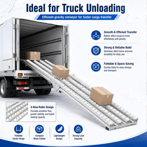Heavy Duty Gravity Roller Conveyor 78 7 Inch Expandable Collapsible Portable Loading Unloading System For Warehouse Material Handling And Smooth Cartons Transport Without Electricity in truck with cartons.