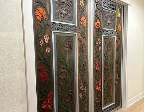 Floral Carved Barn Wood Door 71x34 Inch Rustic Farmhouse Entry Pantry Door Double Or Single Sliding Door No Glass No Hardware