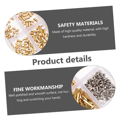 Detailed view of Built Different M2 Screw Assortment Kit With Nickel Plated Iron Fasteners And Copper Standoff Spacers, showcasing brass and iron components.