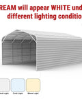 Heavy Duty Metal Garage And 20 X 30 Foot Steel Carport Featuring A Built Like A Tank 14 Gauge Galvanized Frame And 26 Gauge Panels in neutral light.