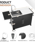 Outdoor Kitchen Sink With Hose Hookup And Stainless Steel Prep Table, Rolling Pizza Oven Stand And BBQ Grill Table dimensions