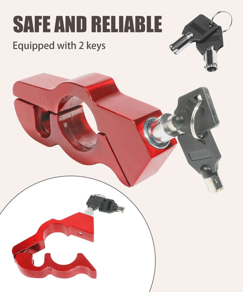 Beefy Heavy Duty Motorcycle Lock With Adjustable Handlebar Lock For Anti Theft CNC Aluminum Construction Red Color and keys