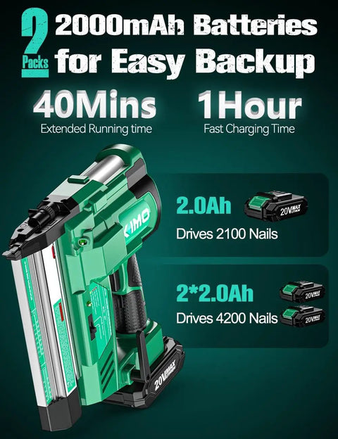 Heavy Duty 2 Inch Cordless Brad Nailer And Stapler Combo 18 Gauge 20V Power Tool with 2000mAh batteries and performance details.