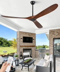 BOOMJOY 72 Inch Ceiling Fan No Light, Wood Outdoor Ceiling Fans for Patios in a modern patio setting with furniture.
