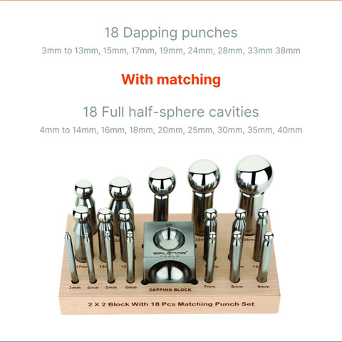 Steel Dapping Block and Dapping Punch Set for Jewelry Making and Metal Forming Die Shaping Doming Tools on display