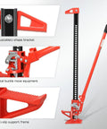 DNA Motoring 48-inch farm jack, red steel, 3-ton capacity, ratcheting off-road jack with adjustable U-shape bracket