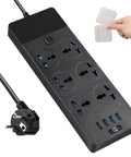 European Travel Plug Adapter Universal Power Strip With Six AC Outlets And Four USB Ports One USB C 110 to 240V 3000W