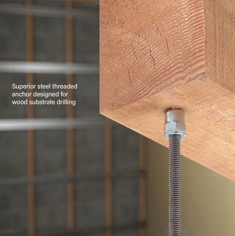 Three And One Half Inch Screw Vertical Threaded Rod Anchor For Wood No Pre Drilling Required Easy To Use Do It Yourself Steel With Zinc Finish One Quarter Inch By Three Inch Screw Length Pack Of 100 installed in wood