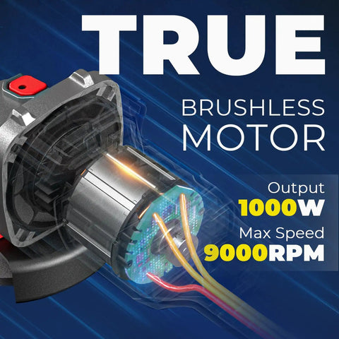 Close-up of Cordless Angle Grinder 20V Four And A Half Inch 9000 RPM With Variable Speed And Slide Switch Powerful 1000W Brushless Motor DSC Protection motor