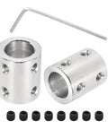 Rigid 12mm To 12mm Shaft Coupler Set In High Strength Steel For 3D Printers And DIYers, Encoder Ready With Low Noise And Vibration, Includes 24 Screws And Hex Wrench, Six Pcs. silver steel couplers with hex wrench and set screws