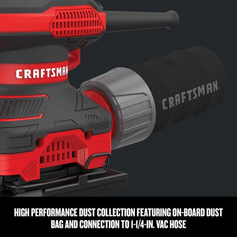 View of Corded One Quarter Inch Sheet Sander With Thirteen Thousand Five Hundred OPM Pro Grade Two Amp Power On Board Dust Bag