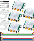 Five Pack HC-SR501 PIR Motion Sensor Modules Dope DIY Kit With 5-18S Adjustable Delay Ultra Low Power 4.5-20V 100 Degree Field Of View And 3-7m Range Perfect For Arduino Raspberry Pi Projects And STEM Education, five sensors with brackets and jumper wires