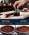 Portafilter Holder With Tamper Base For Luxe Cafe Pro ES601 ES701 Espresso Machines, stable tamping, before and after results