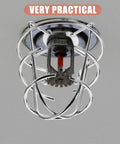 Heavy Duty Fire Sprinkler Head Covers 2 Pack Tool Free Impact Blocker For Vandalism, silver iron guard on smooth ceiling.