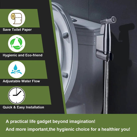 Handheld Bidet Sprayer For Toilet With Stainless Steel Build And Adjustable Water Pressure Easy Install For The Fam Bathroom Hygiene Kit next to toilet