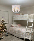 Wood Beaded Farmhouse Chandelier With White Finish And Adjustable Cord Natural Wood Beads Boho Pendant Lighting in bedroom