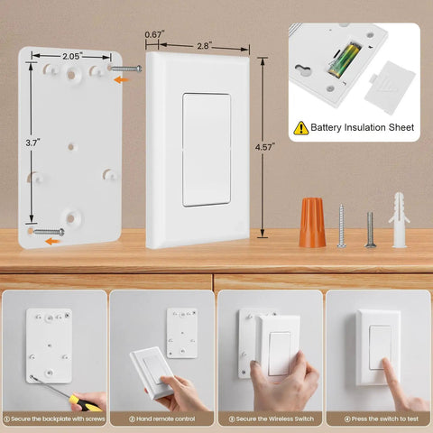 Wireless Wall Switch Kit With Remote Outlet And Receiver No Wiring Required 100ft RF Range Pre Programmed And Expandable