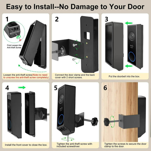Installation steps for No Drill Anti Theft Doorbell Mount For E340 And Wyze Duo Cam Adjustable Easy Install Door Camera Bracket.