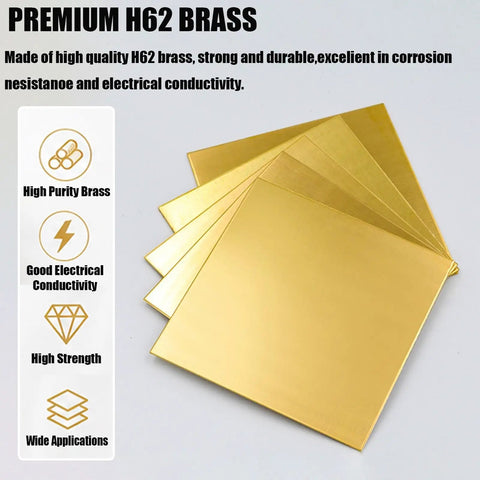 Dope Brass Sheets Set 10Pcs Thin Plates 0.1mm to 0.5mm Thick, Side Length 40x40mm to 80x80mm, High Conductivity, Corrosion Resistant