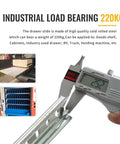 Industrial load bearing 220kg Built Tough Side Mount Ball Bearing Drawer Slides With Lock 56 Inch fully extended rails.