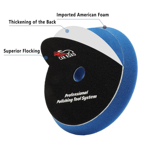 Blue foam pad with black flocking for Six Piece 6 Inch Buffing Polishing Pad Kit With Sponge And Wool For Car Buffing, Polishing On 5 Inch Plate