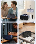 Men's Dopp Kit Toiletry Bag With PU Leather Travel Organizer Featuring Detachable Waterproof Hanging Pouch shown in use.