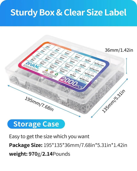 Solid Bad Ass 2000 Piece 304 Stainless Steel Hex Socket Screw Kit M2 M3 M4 M5 Metric Assortment With Nuts Lock Washers Flat Washers Plus Four Allen Wrench Keys For Any Repair Job You Gotta Fix Around House Or Workshop Today. storage case