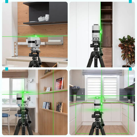 Self Leveling 4D Laser Level With 4X 360 Cross Lines Green Beam 197 Ft Range for Tiling and Ceiling Installations in various rooms