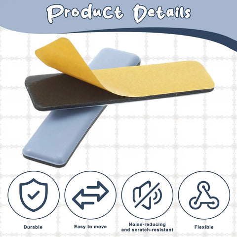 Self Adhesive PTFE Rectangle Furniture Glides 100x25x6mm stacked to show flexibility and moving ease for quick grip floor protection.
