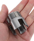 Heavy Duty Dual Function Pipe Threader Kit For Power Drill, steel threading assembly in hand for cutting and threading PVC pipe.