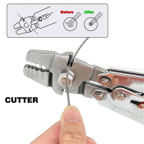Heavy Duty Wire Rope Crimping Tool Kit For 2.0mm Cable With Aluminum Ferrule Sleeves 160 Pieces 4 Sizes And Stainless Steel Thimble Assortment 10 Pieces For Marine Rigging And DIY Projects cutter detail
