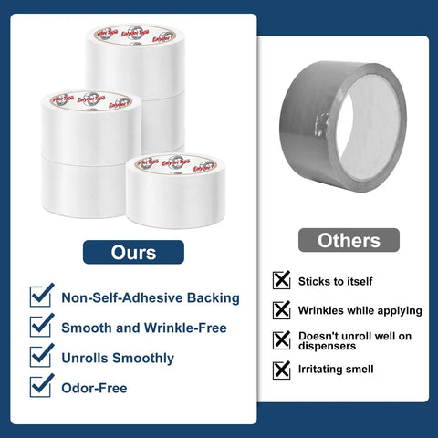 Comparison of heavy duty packing tape 2 inch by 60 yards 3 roll pack with dispenser clear transparent parcel tape.