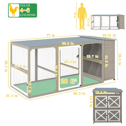 Diagram of Ultimate Backyard Chicken Coop With Run And Waterproof Cover For 4-6 Chickens, dimensions labeled, 20 ft² area