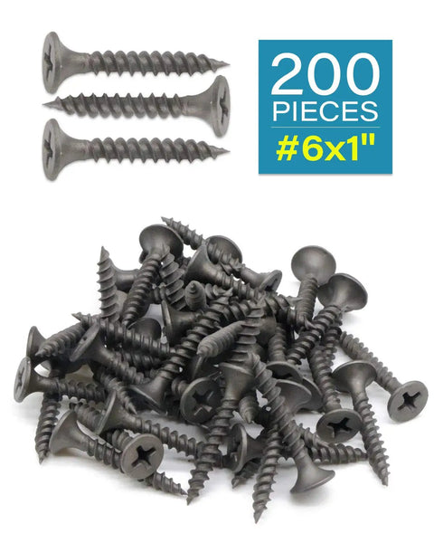 Stock Up On These 200 Count Heavy Hitter Size 6 Carbon Steel Drywall Screws For All Your DIY Hustles. 200 pieces in a pile.