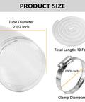 2.5 Inch By 10 Ft PVC Clear Dust Collection Hose Puncture Resistant Fume Hose With Four Stainless Steel Clamps For Vacuum Systems