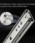 Heavy Gauge Steel Full Extension Drawer Slides With Secure Push Lock Handle And Ridiculously Smooth Ball Bearing Glide, showing 2mm thick steel measurement.