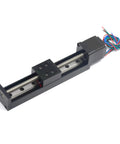 Side view of Befenybay 100mm mini linear rail with lead screw and NEMA11 stepper motor